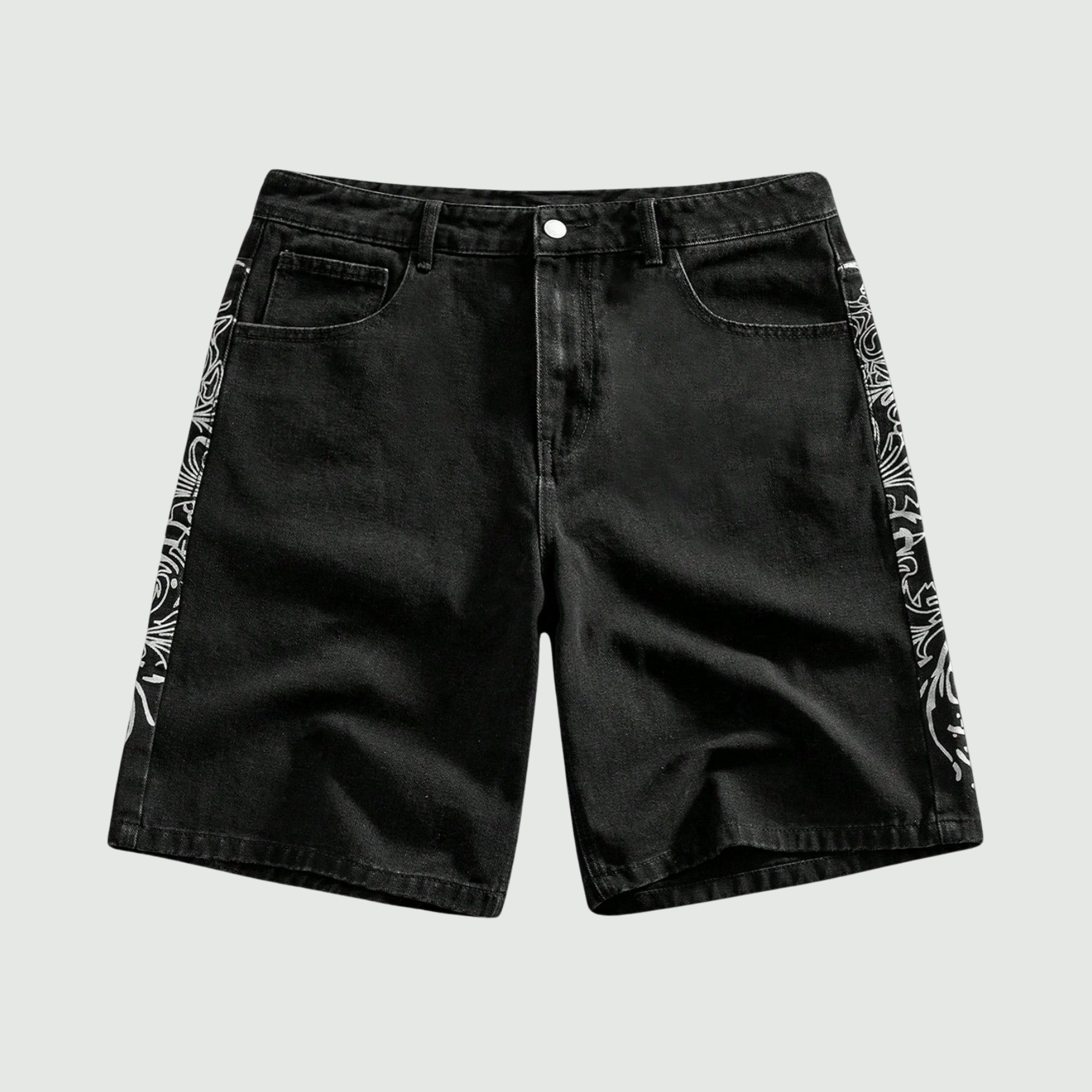 Rhinestone Denim Shorts With Raw Hem And Pockets For Men