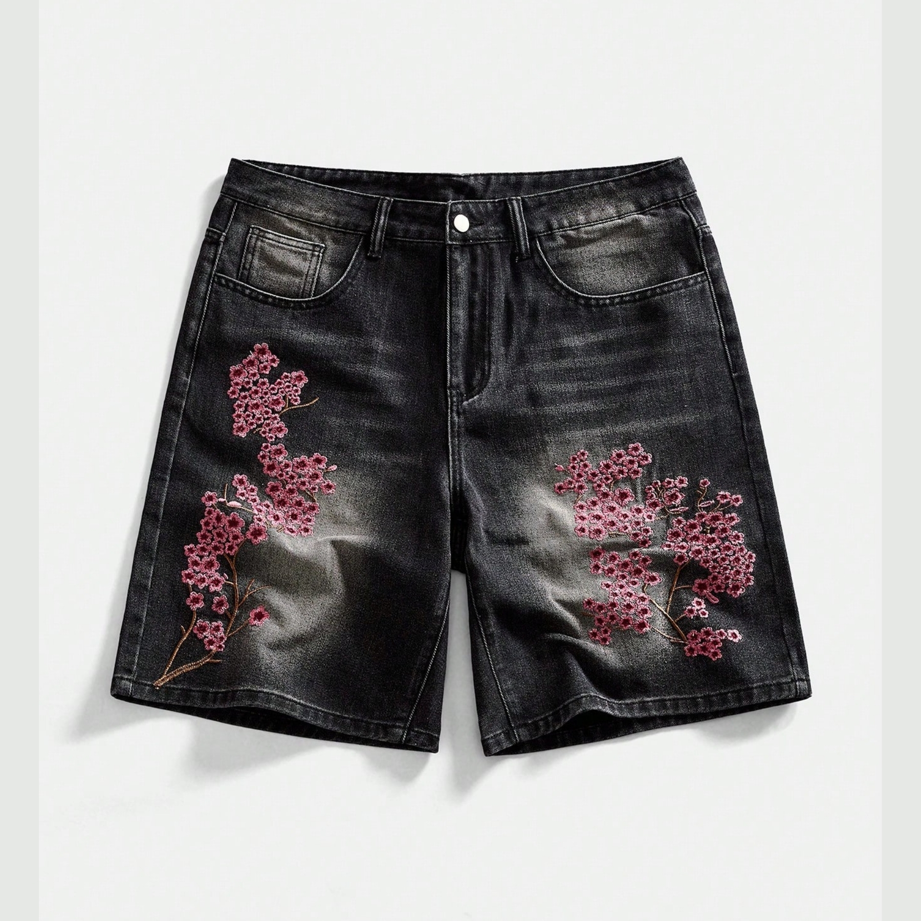 Rhinestone Denim Shorts With Raw Hem And Pockets For Men