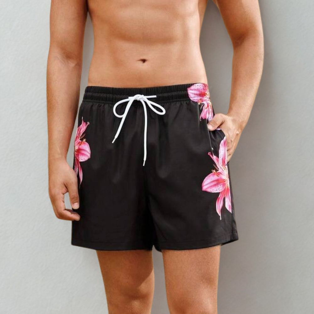 [Copy]1pc Men's Summer Beach Vacation Style Drawstring Waist 2 In 1 Beach Shorts