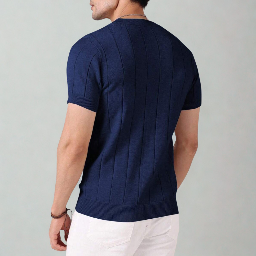 Short Sleeve Solid Knit Vertical Striped Top For Men