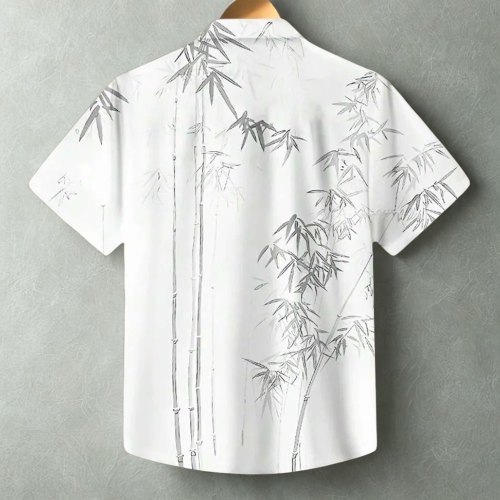 Hawaiian Bamboo Leaf Print Button Down Shirt For Men