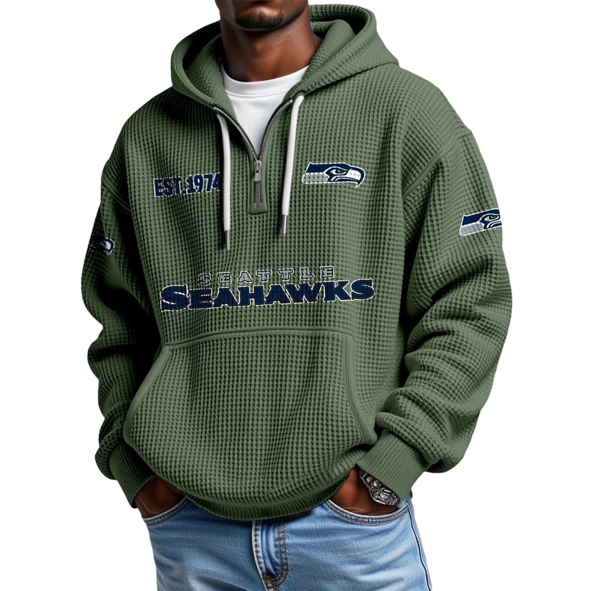 Seahawks EST 1974 Quarter Zip Waffle Hoodie