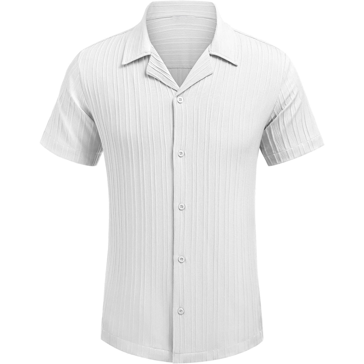Short Sleeve Button Down Beach Wear Casual Textured Shirt 