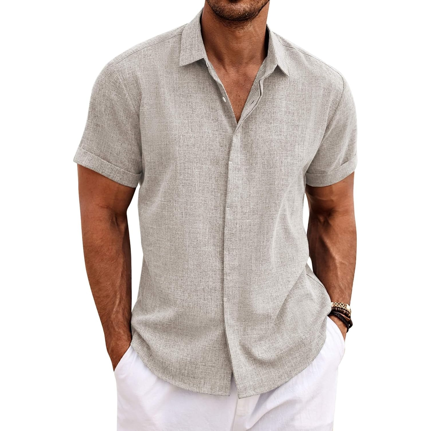 Short Sleeve Linen Shirt Button Down Casual Summer Wear