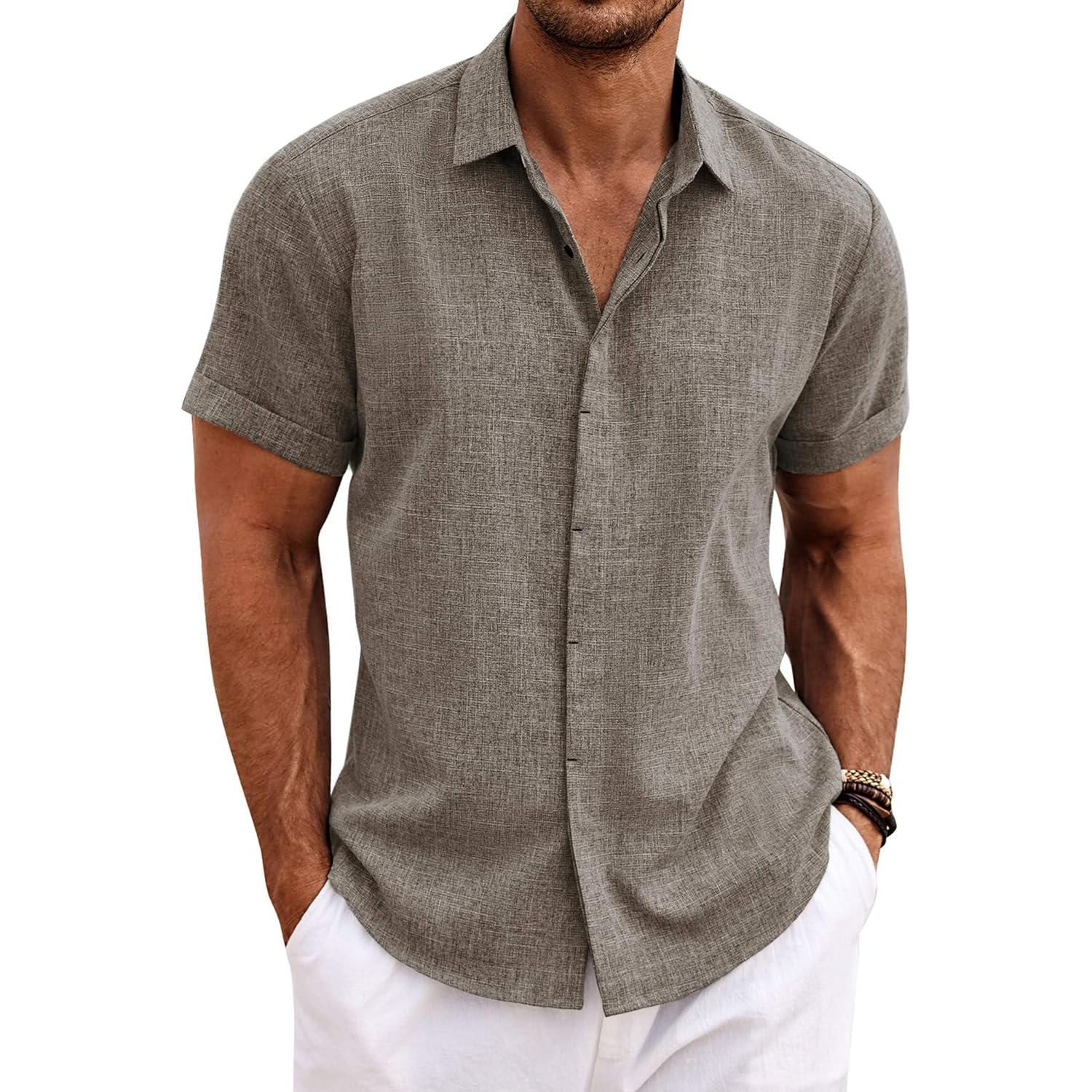 Short Sleeve Linen Shirt Button Down Casual Summer Wear