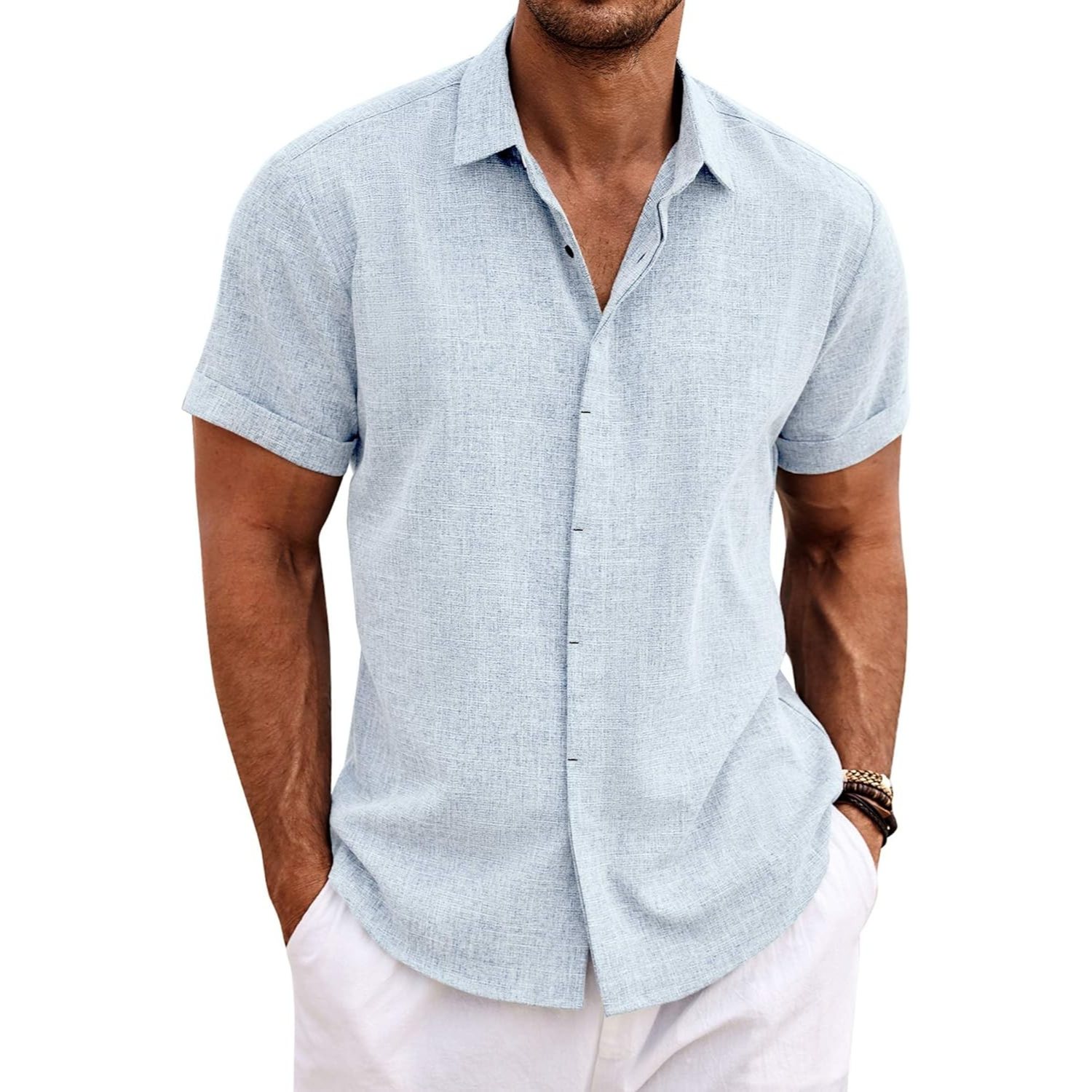 Short Sleeve Linen Shirt Button Down Casual Summer Wear