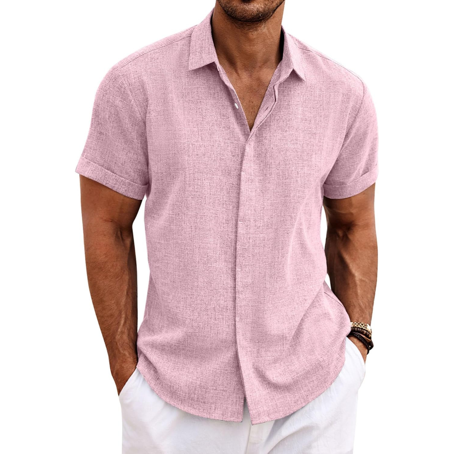 Short Sleeve Linen Shirt Button Down Casual Summer Wear