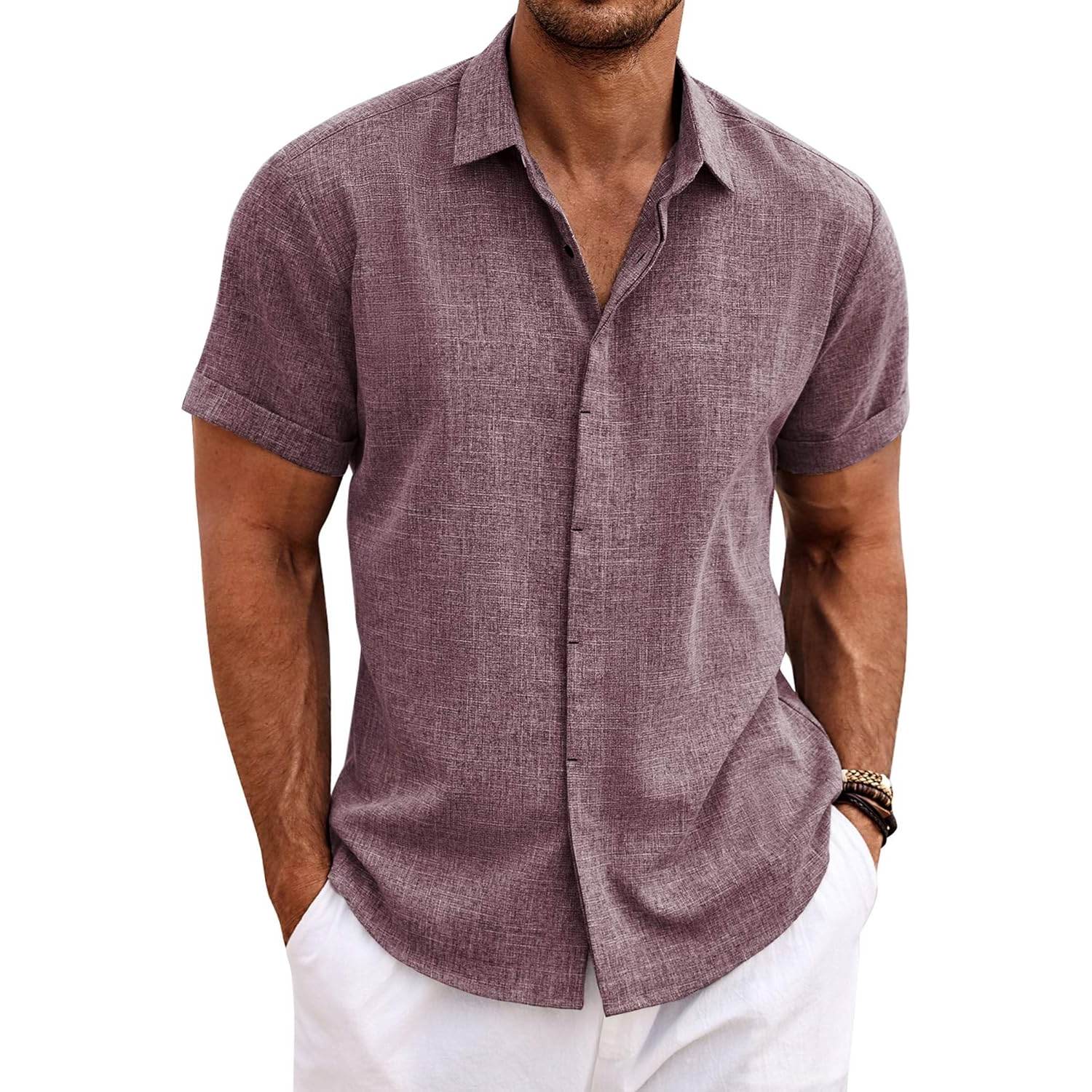 Short Sleeve Linen Shirt Button Down Casual Summer Wear