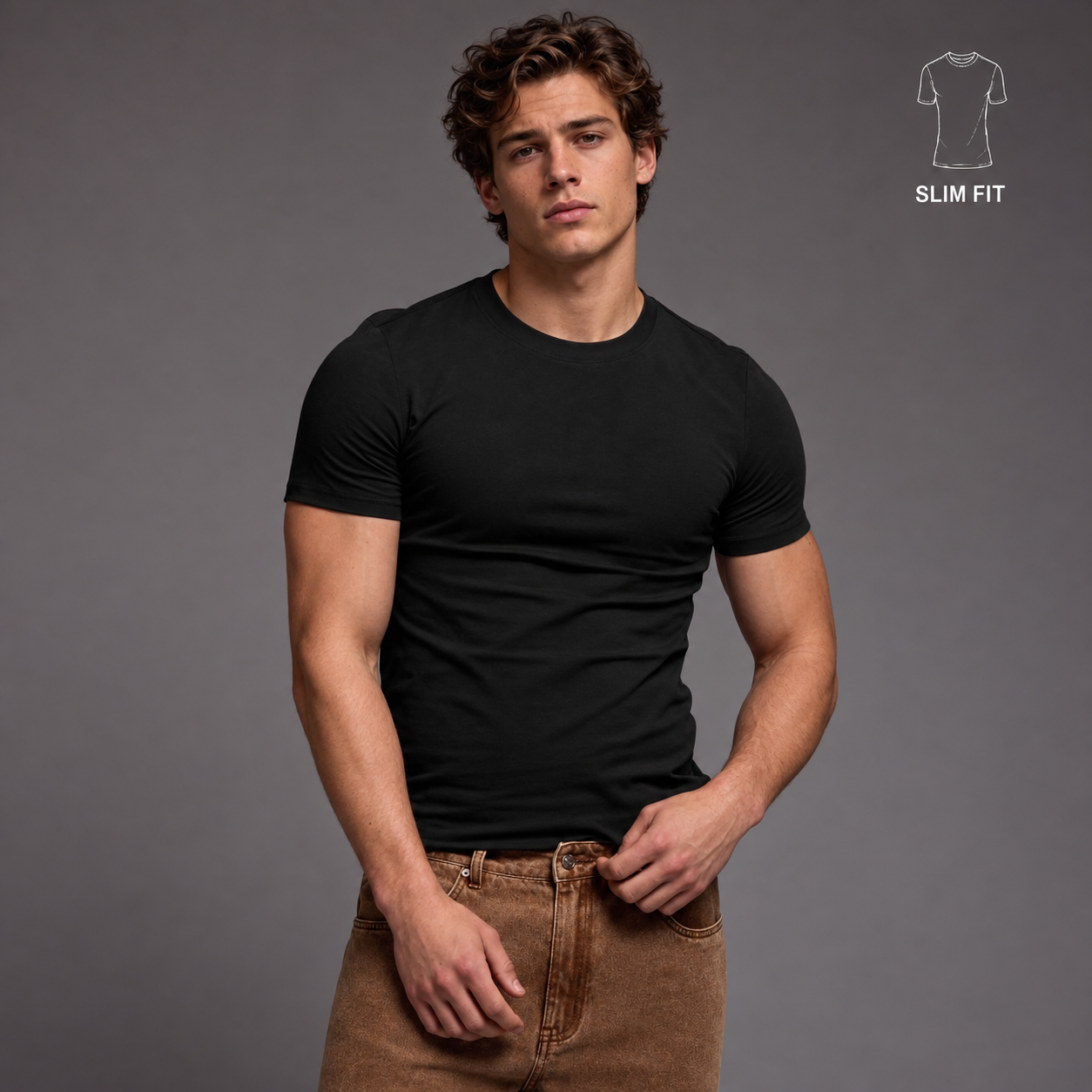 Slim Fit Short Sleeve Round Collar Plain T Shirt For Men