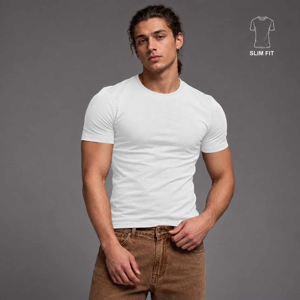 Slim Fit Short Sleeve Round Collar Plain T Shirt For Men