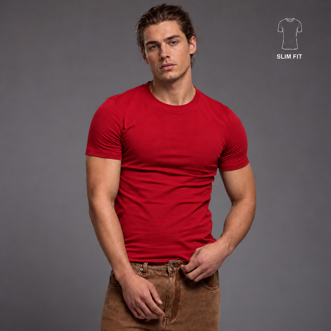 Slim Fit Short Sleeve Round Collar Plain T Shirt For Men