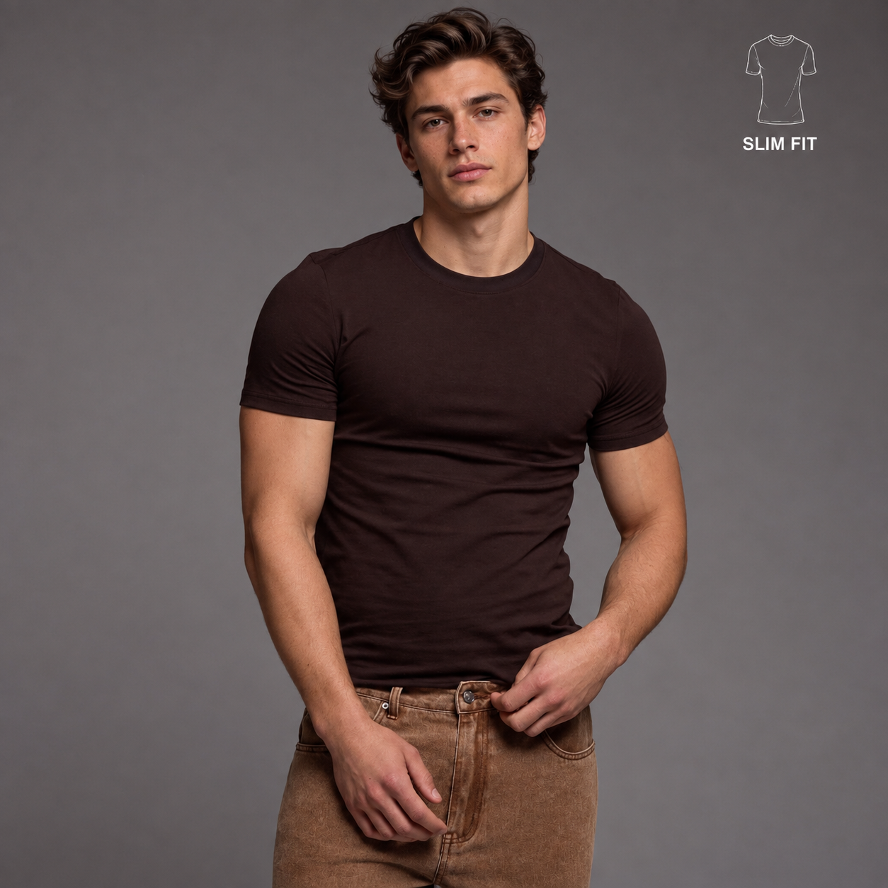 Slim Fit Short Sleeve Round Collar Plain T Shirt For Men