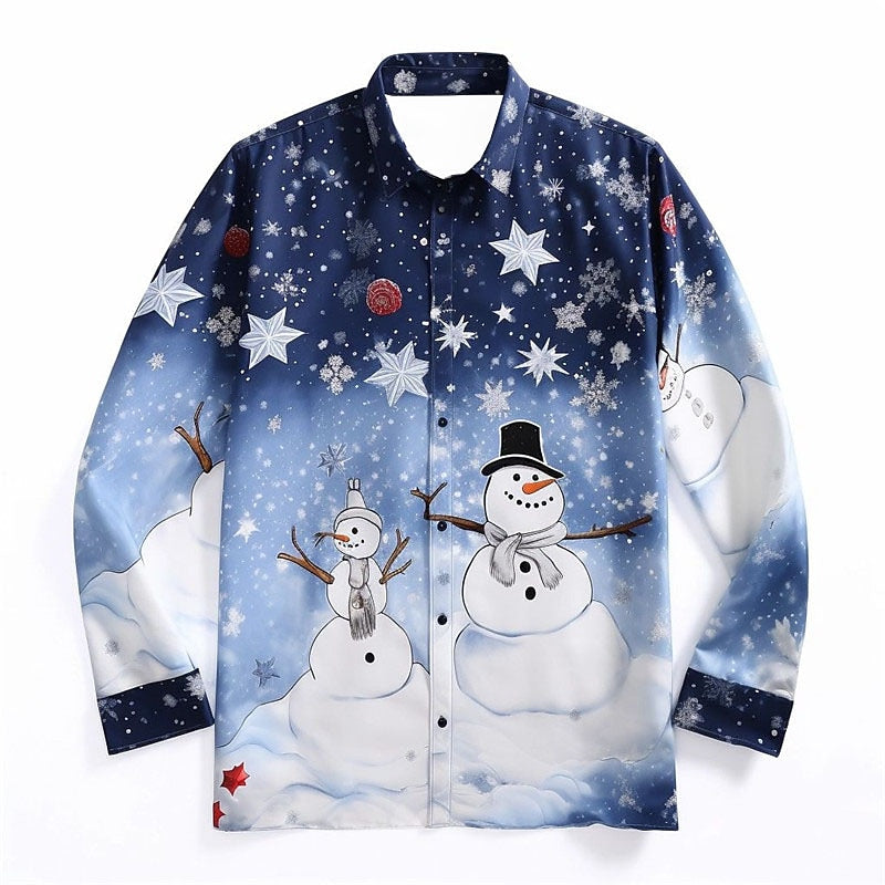 Snowman And Star Printed Festive Shirt
