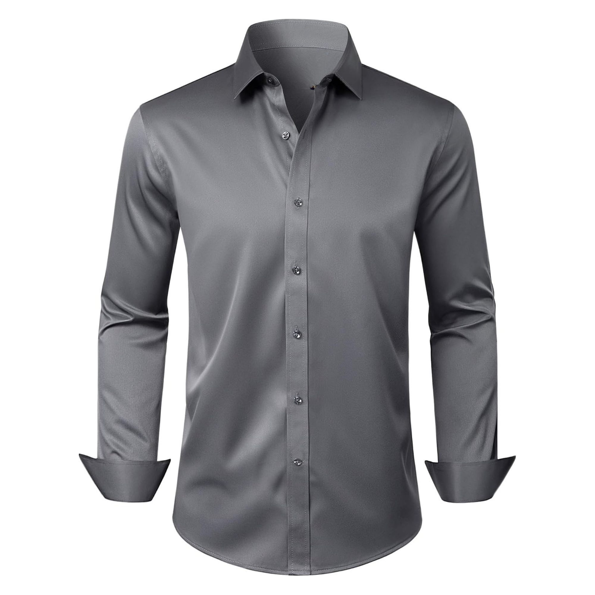 Solid Long Sleeve Shirt Stretch Wrinkle Free Formal Style