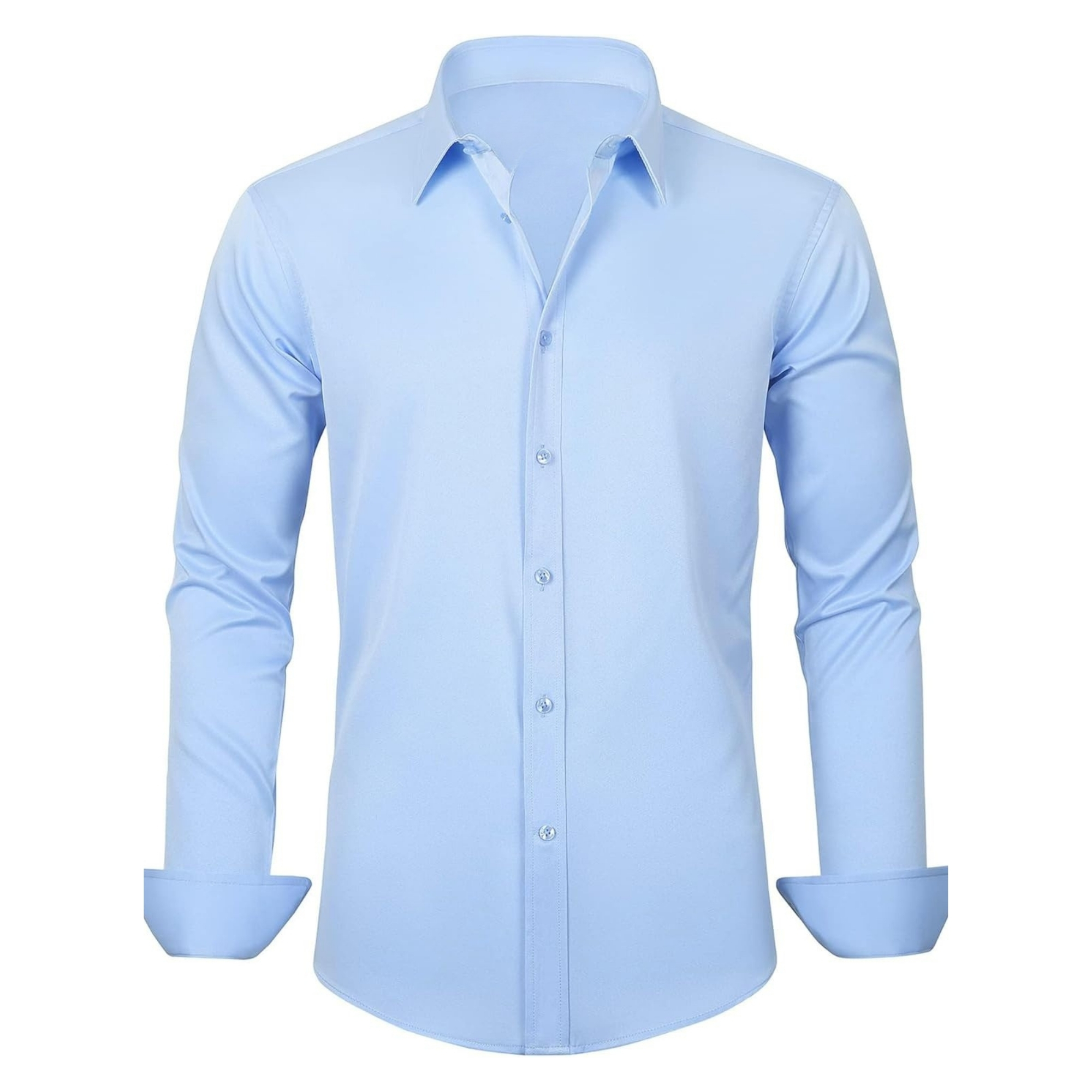 Solid Long Sleeve Shirt Stretch Wrinkle Free Formal Style