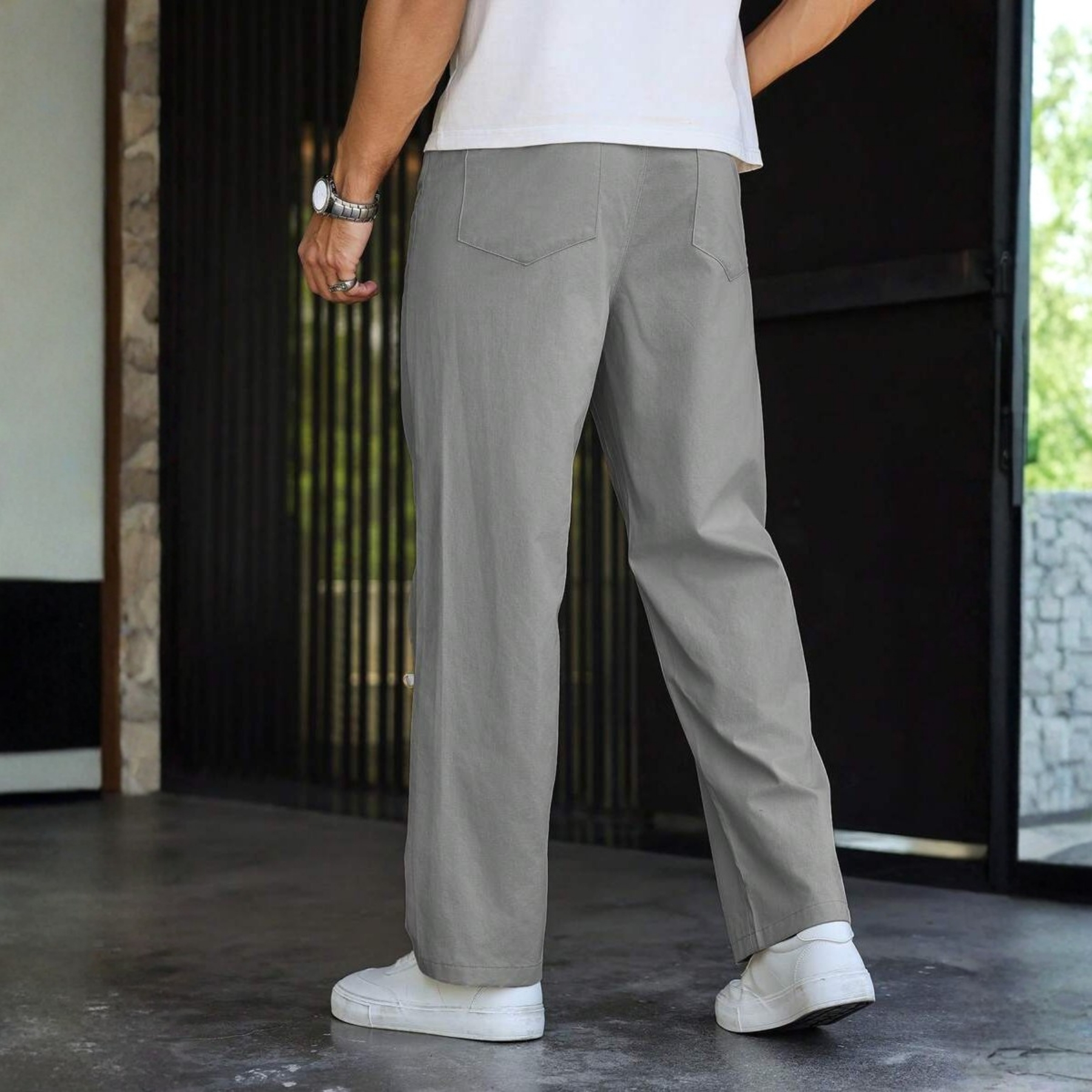 Straight Zipper Fly Modern Casual Trousers For Men