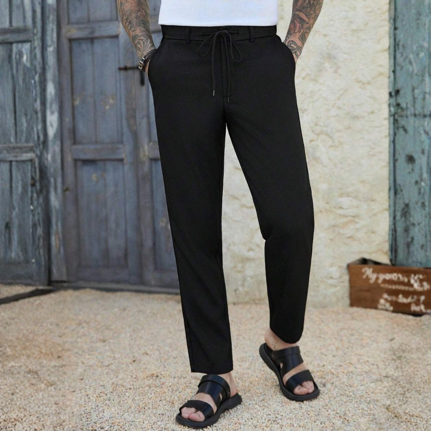 Straight Zipper Fly Modern Casual Trousers For Men