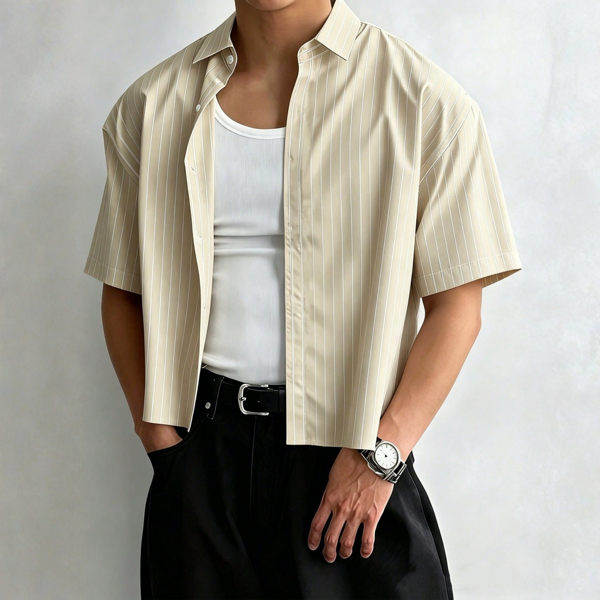 Summer Casual Vintage Vertical Stripe Shirt For Men