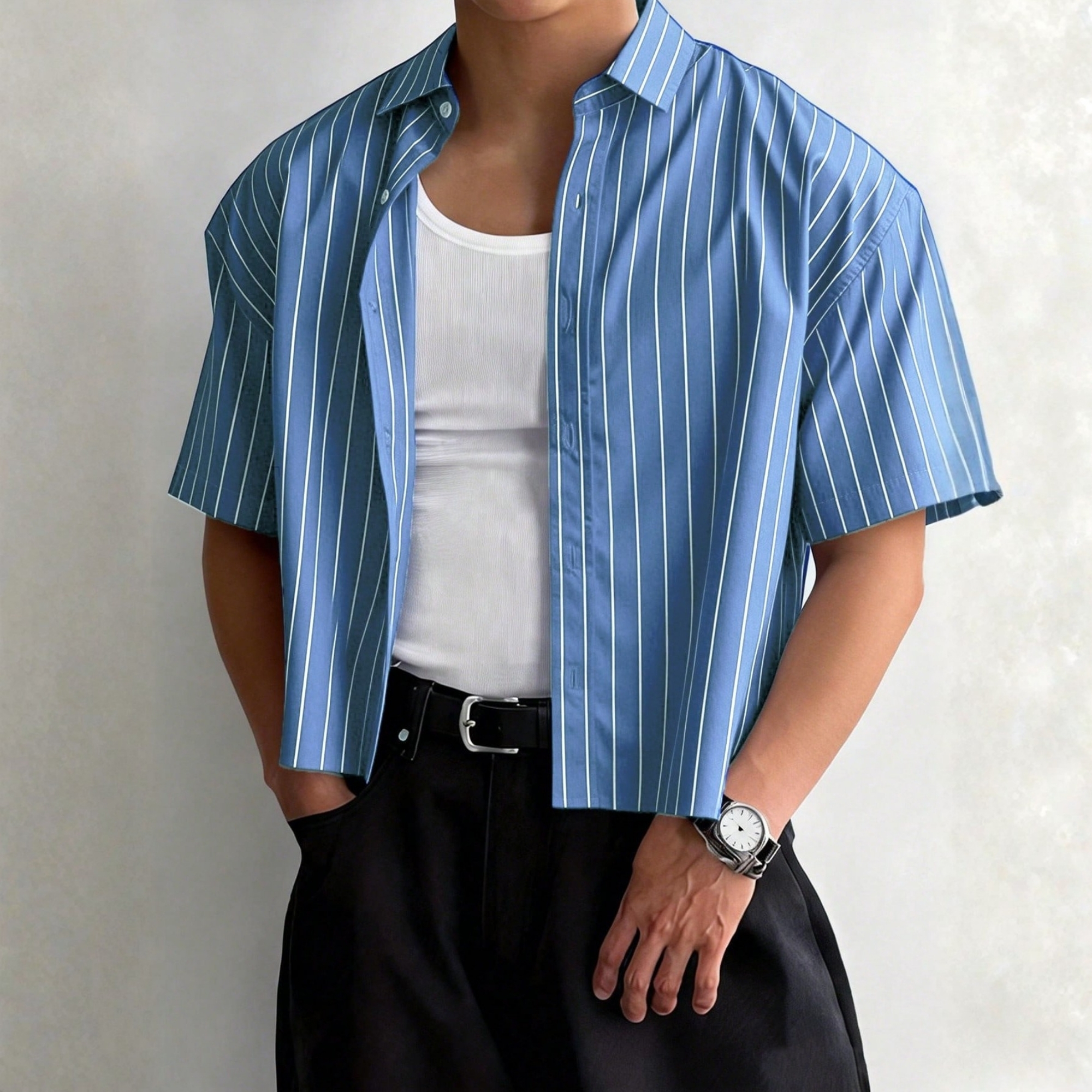 Summer Casual Vintage Vertical Stripe Shirt For Men