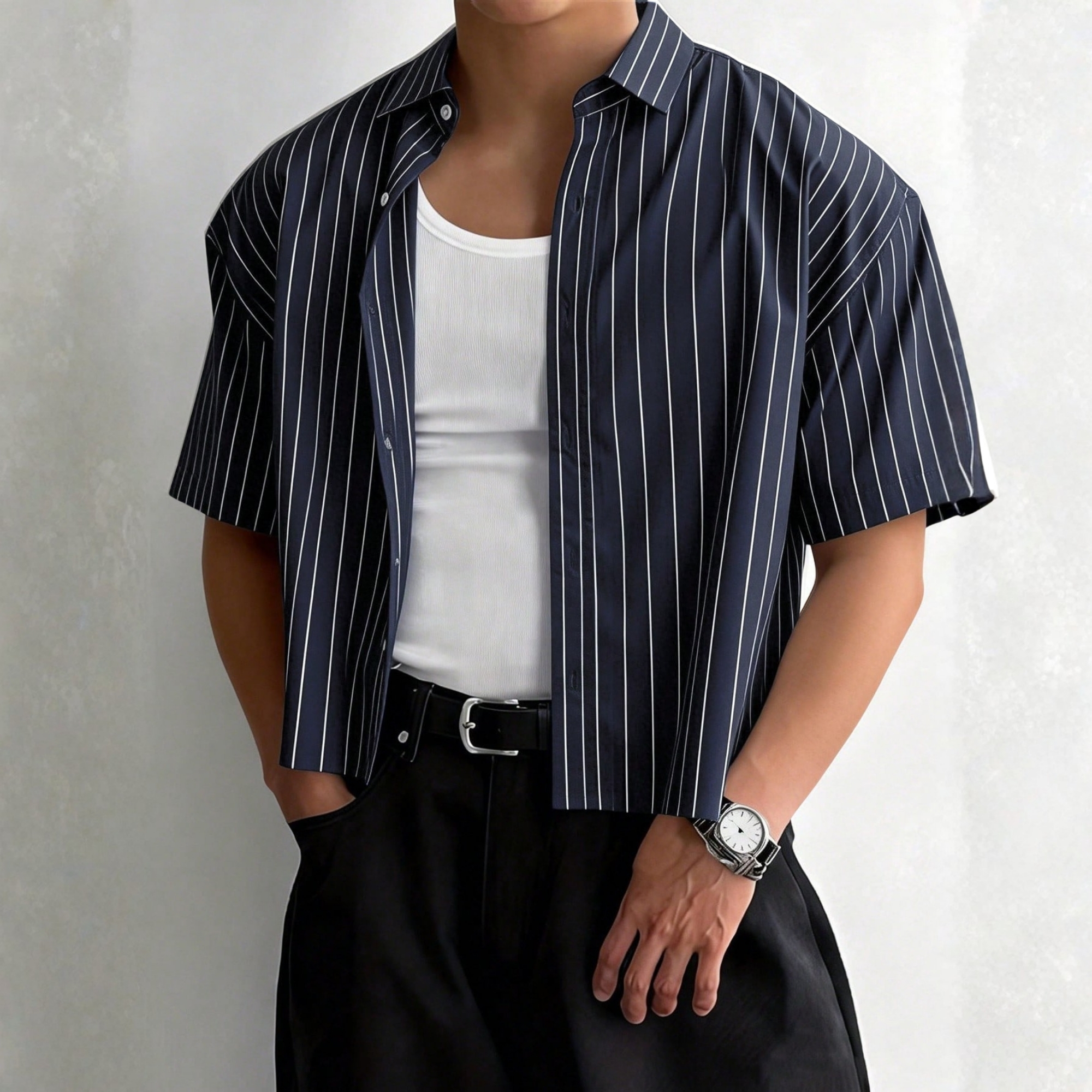 Summer Casual Vintage Vertical Stripe Shirt For Men