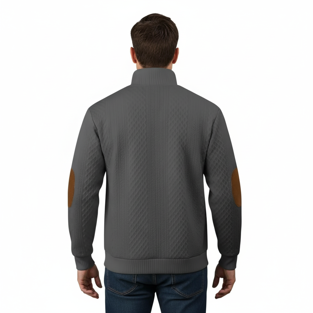Textured Henley Long Sleeve Button Up Sweater With Stand Collar For Men