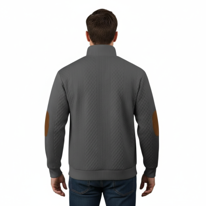 Textured Henley Long Sleeve Button Up Sweater With Stand Collar For Men