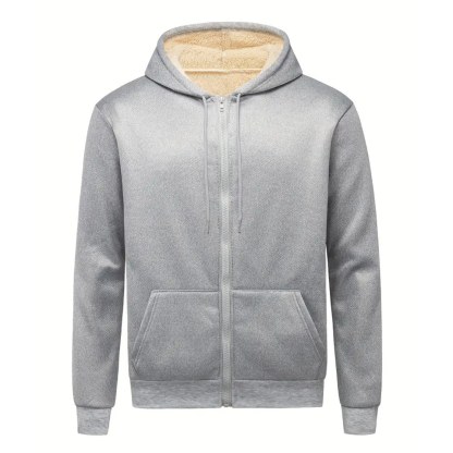 Thick Plush Zip Up Fleece Lined Hooded Sweatshirt Jacket For Men