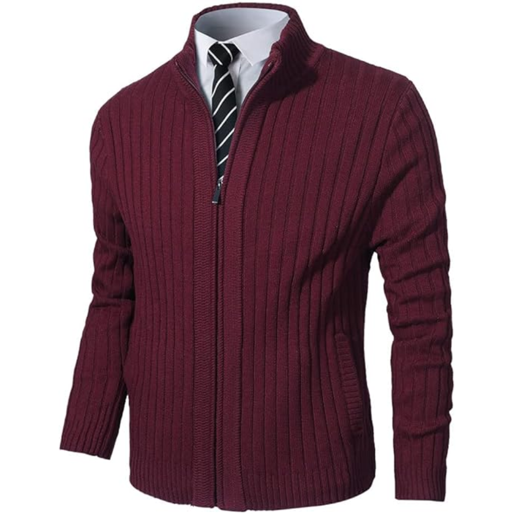  Men's Cardigan Sweaters Full Zip Up Stand Collar Slim Fit Casual Knitted Sweater with 2 Front Pockets