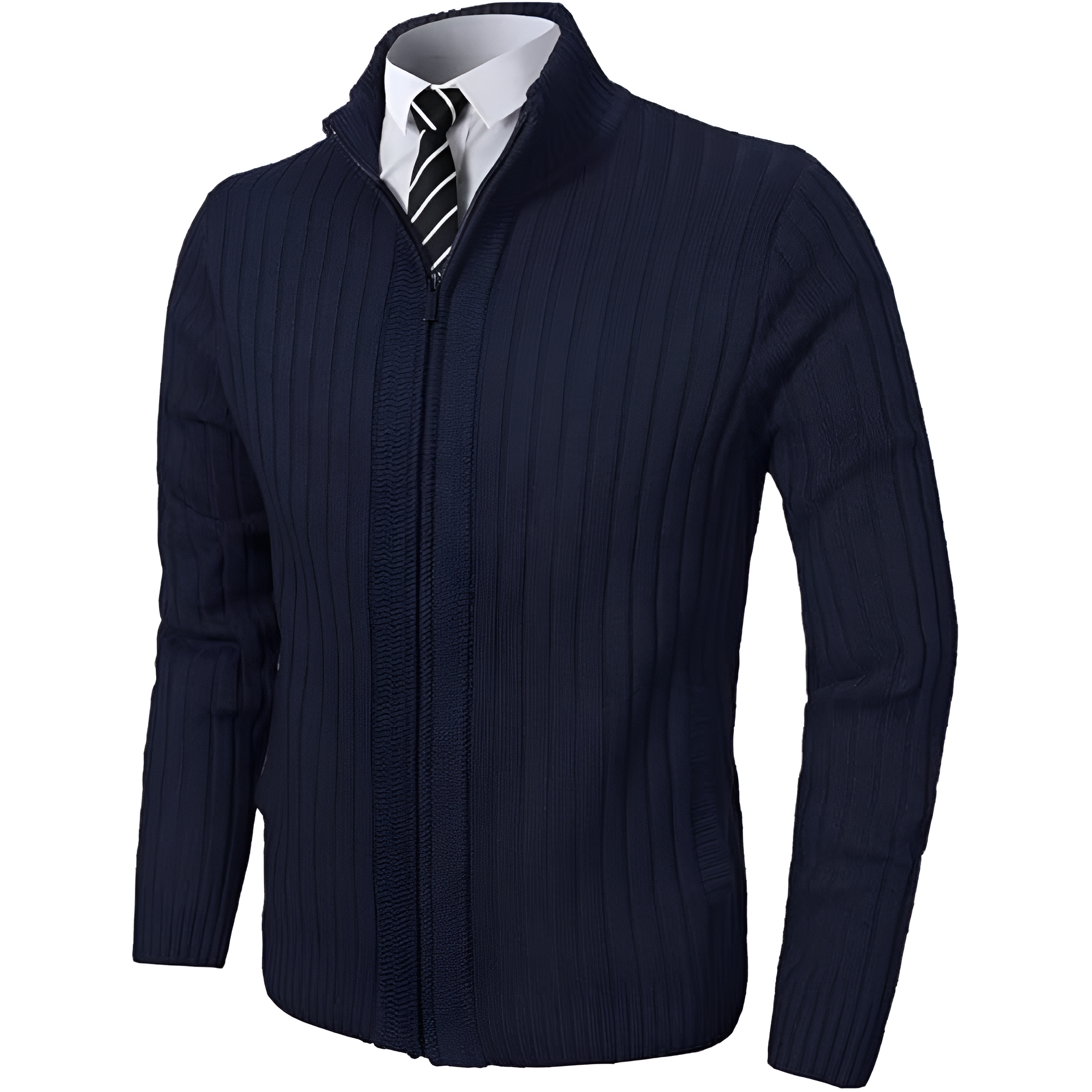  Men's Cardigan Sweaters Full Zip Up Stand Collar Slim Fit Casual Knitted Sweater with 2 Front Pockets