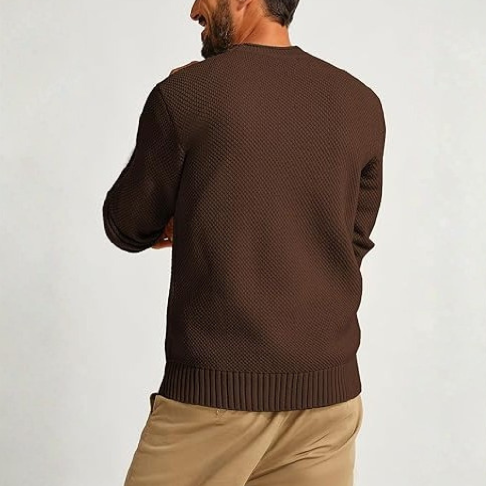  Mens Sweater Waffle Knit Crewneck Sweater Textured Long Sleeve Pullover
