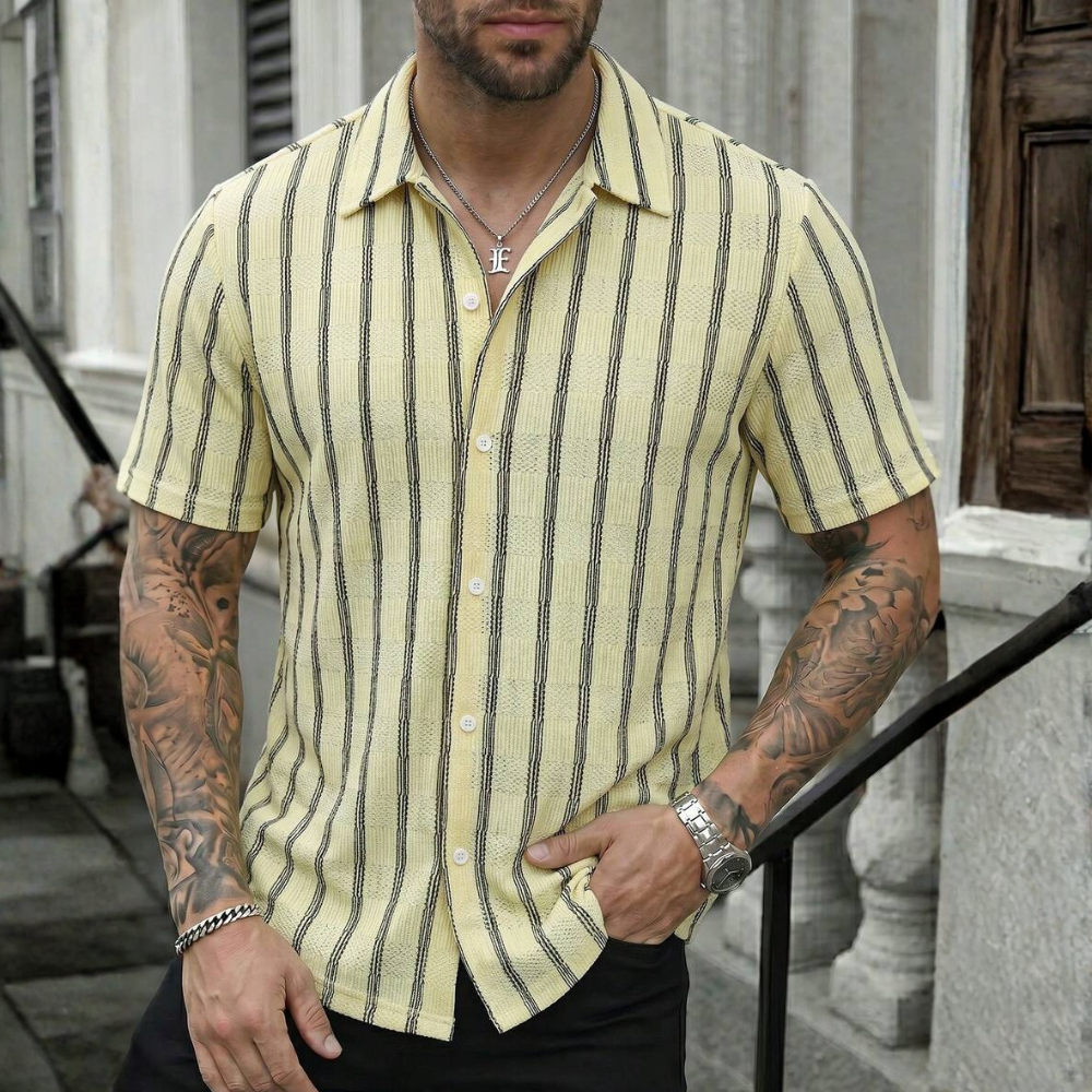 Striped Short Sleeve Vacation Shirt For Summer