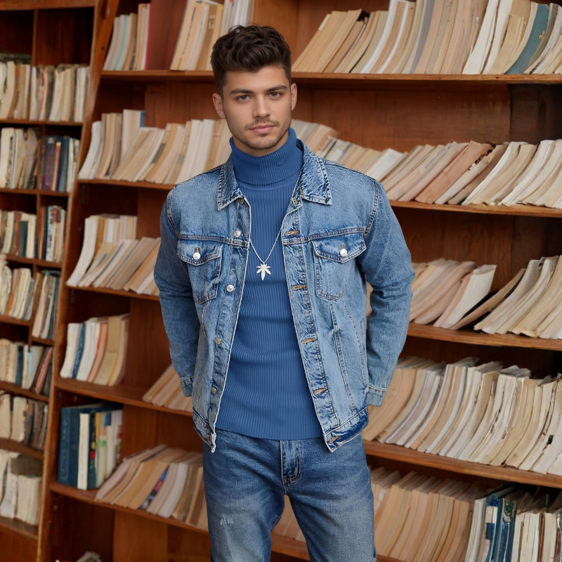 Mens Ribbed Slim Fit Knitted Pullover Casual Turtleneck Sweater