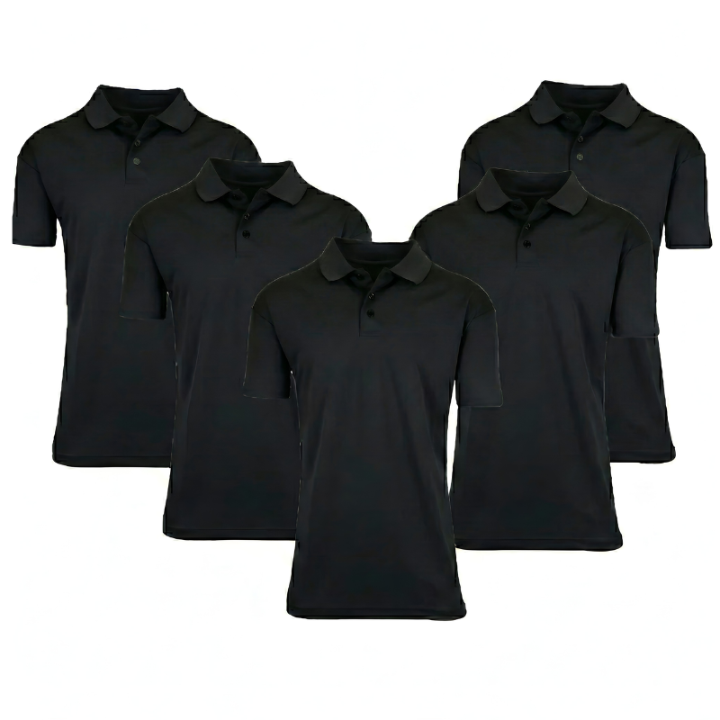 Pack Of 5 Dry Fit Moisture Wicking Polo T Shirts With Ribbed Sleeve For Men