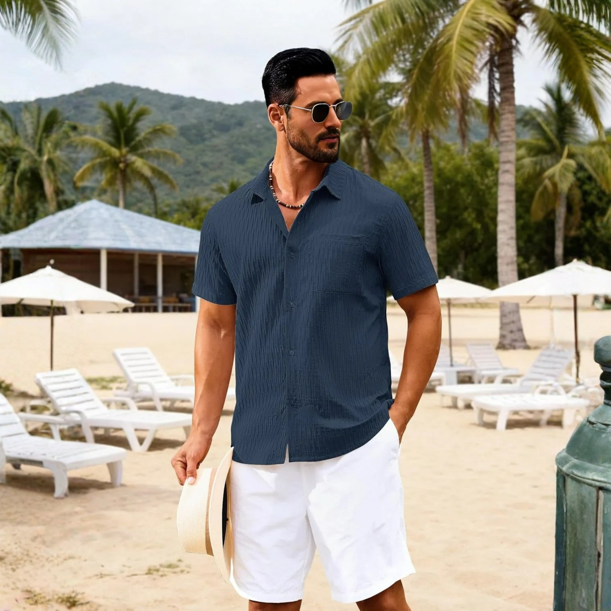 Summer Button Down Textured Pocket Shirt