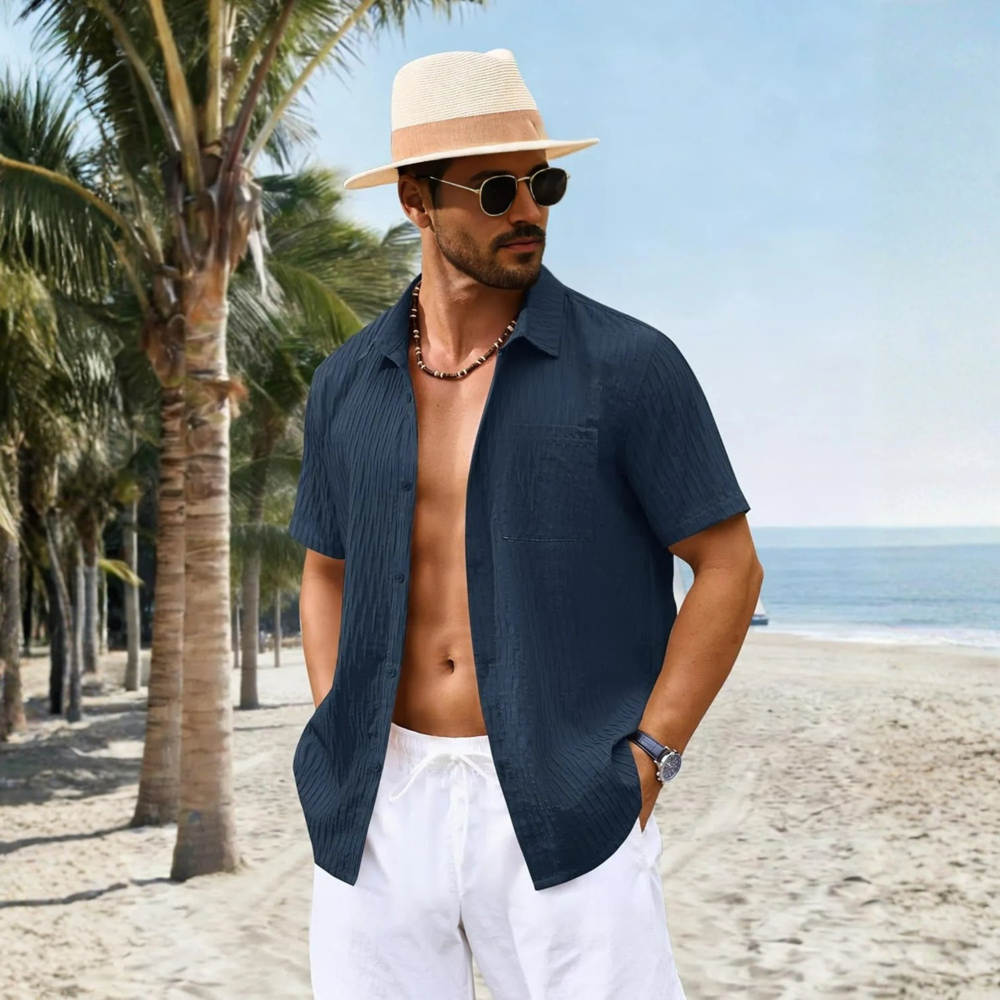 Summer Button Down Textured Pocket Shirt