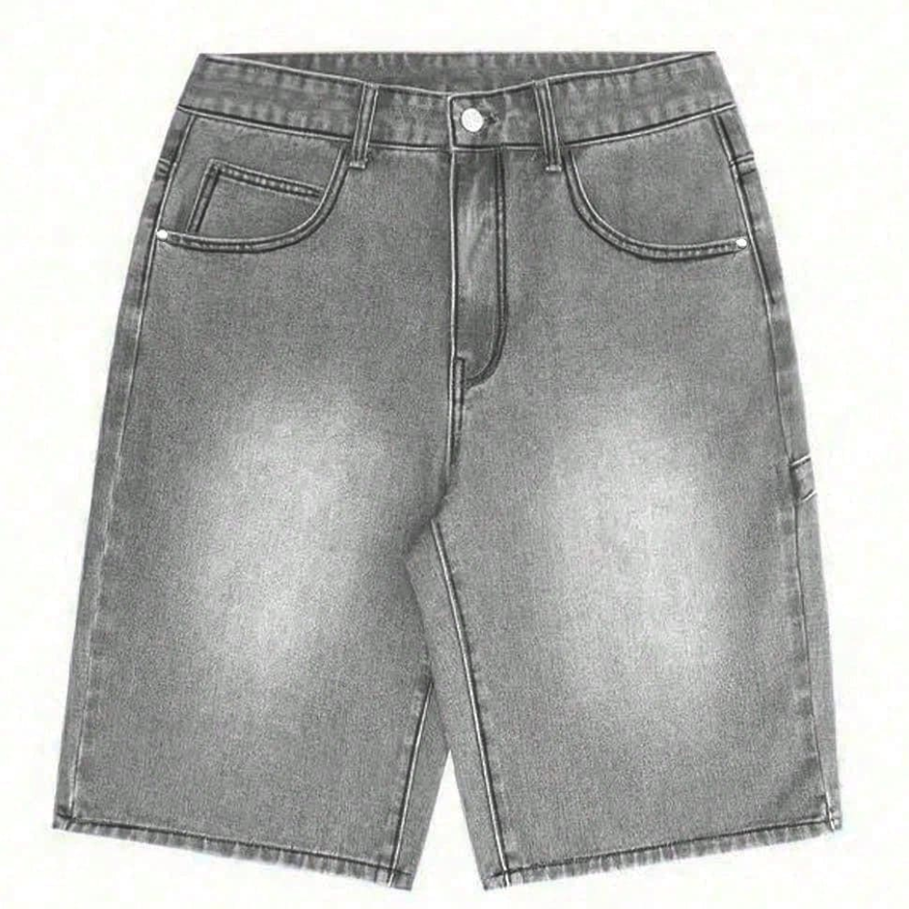 Loose Wide Denim Bermuda Shorts For Men