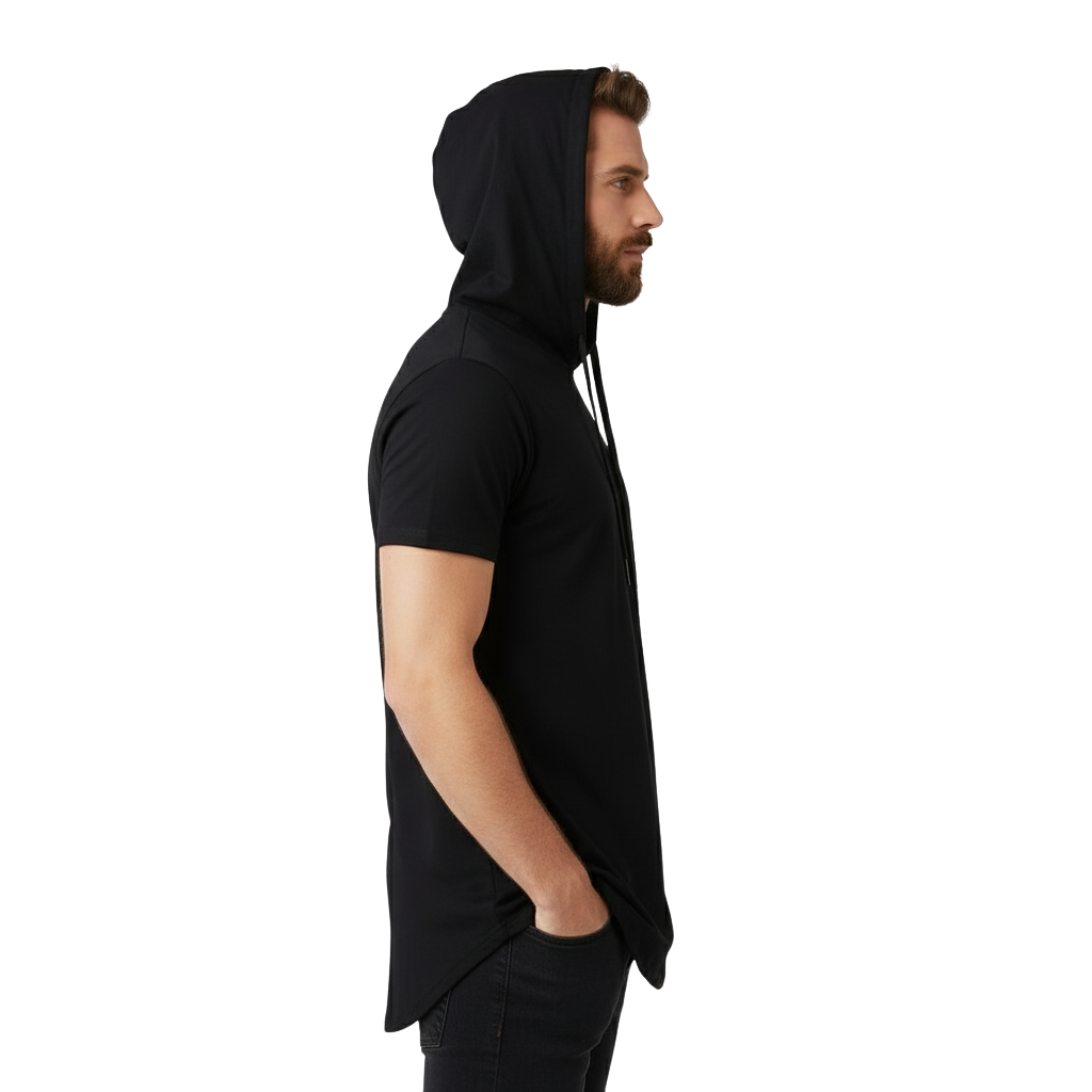 Men Cotton Short Sleeve Hooded T Shirt