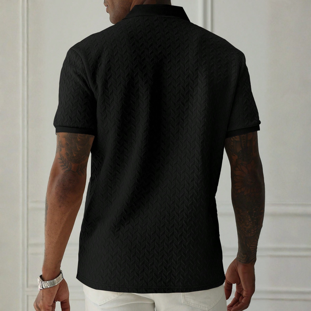 Apricot Textured Knit Short Sleeve Polo T Shirt For Men