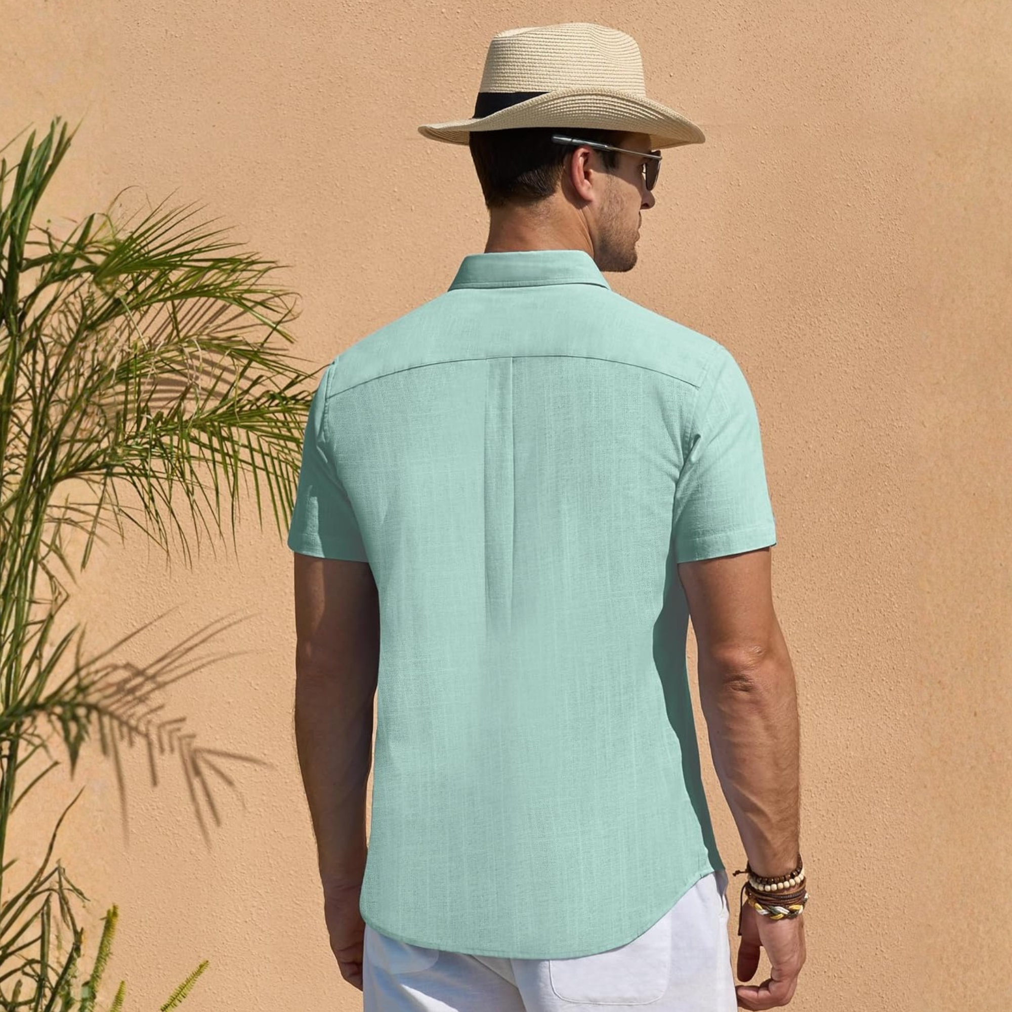 Short Sleeve Linen Beach Vacation Button Shirt