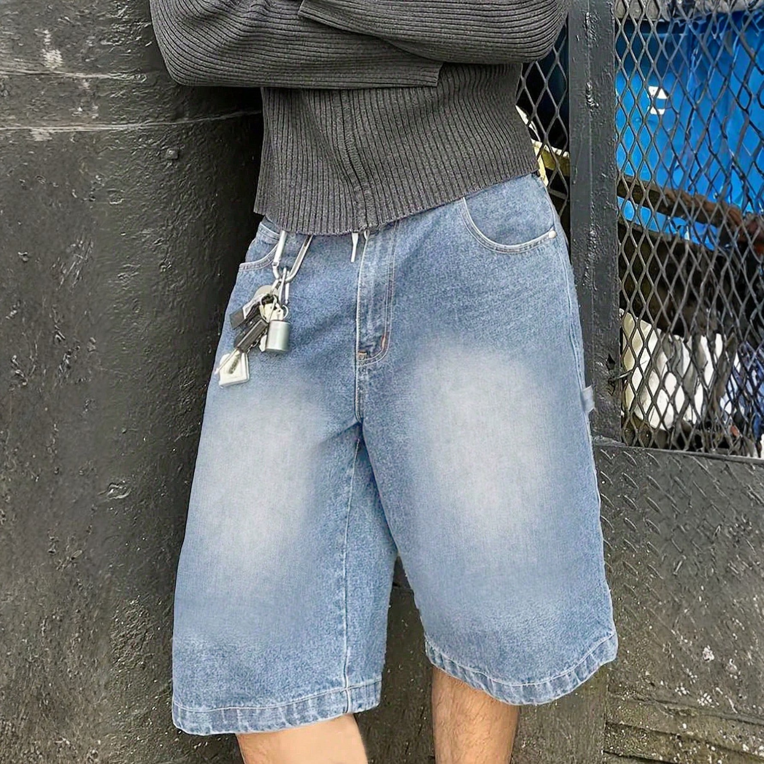 Emo Style Loose Fit Denim Bermuda Shorts For Men