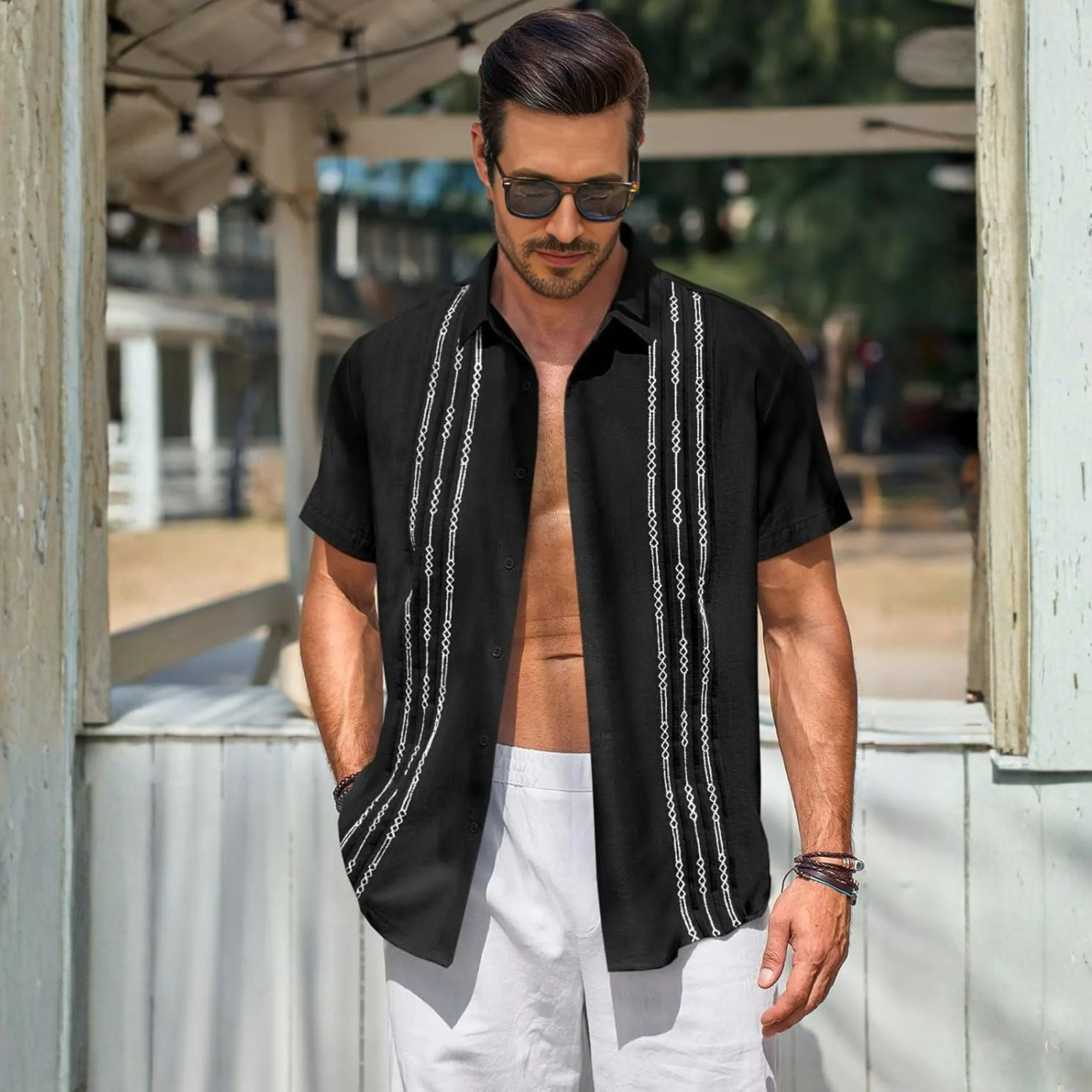 Linen Cotton Embroidered Cuban Beach Shirt