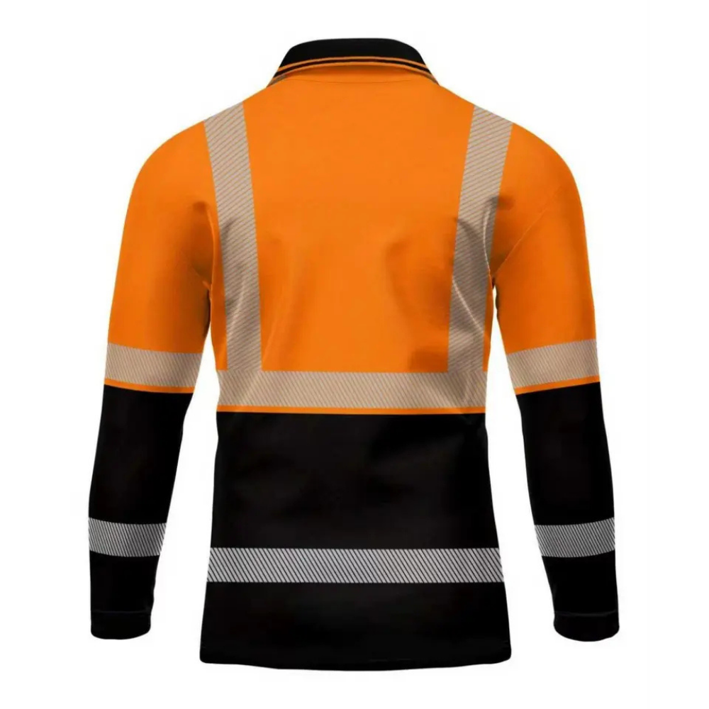 Reflective Stripe Workwear Long Sleeve Polo TShirt with Fitted Design for Men