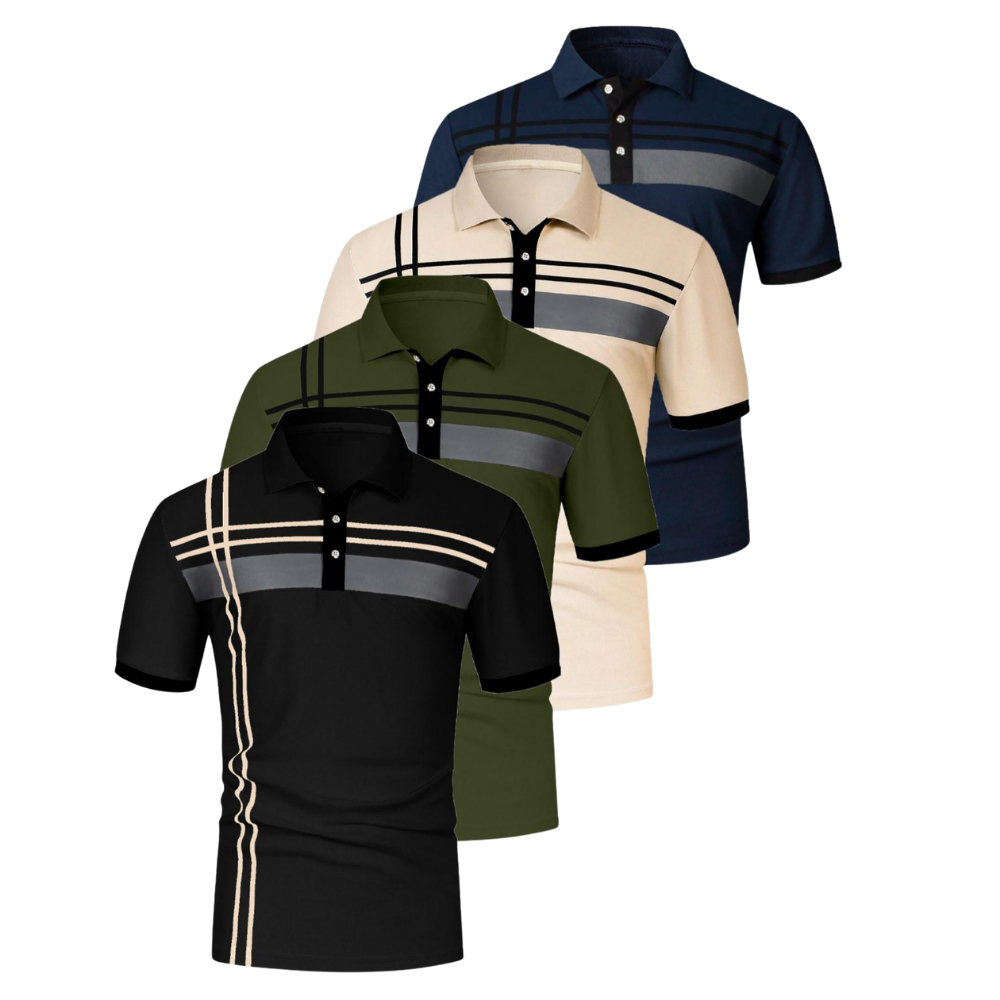 Pack of 3 Casual Striped Printed Short Sleeve Polo T shirt For Men