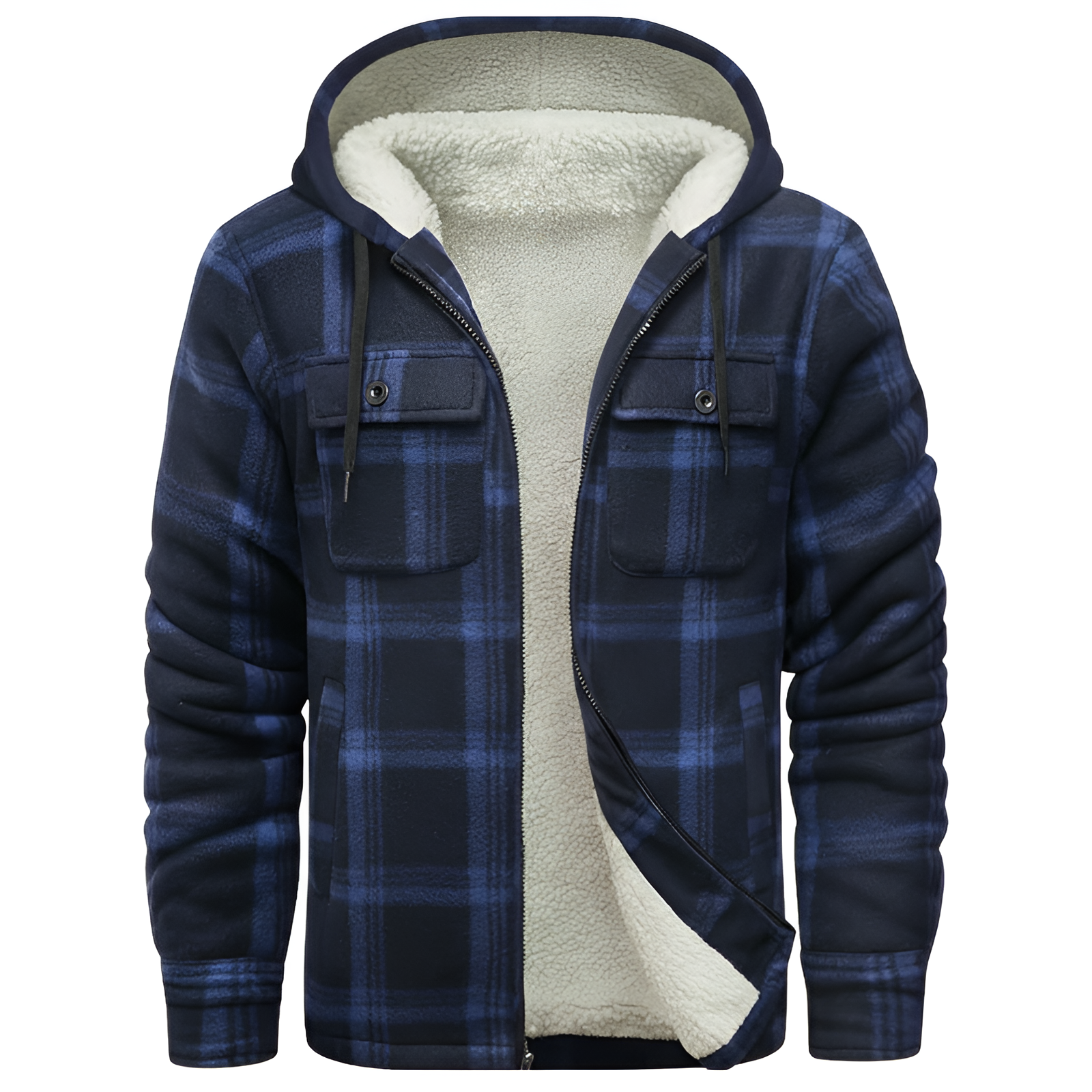 Plaid Sherpa Lined Hooded Flannel Jacket for Men