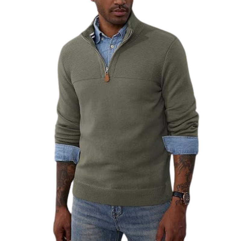 Mens Quarter Zip Sweater Slim Fit Casual Pullover Sweater Mock Neck Polo Sweaters