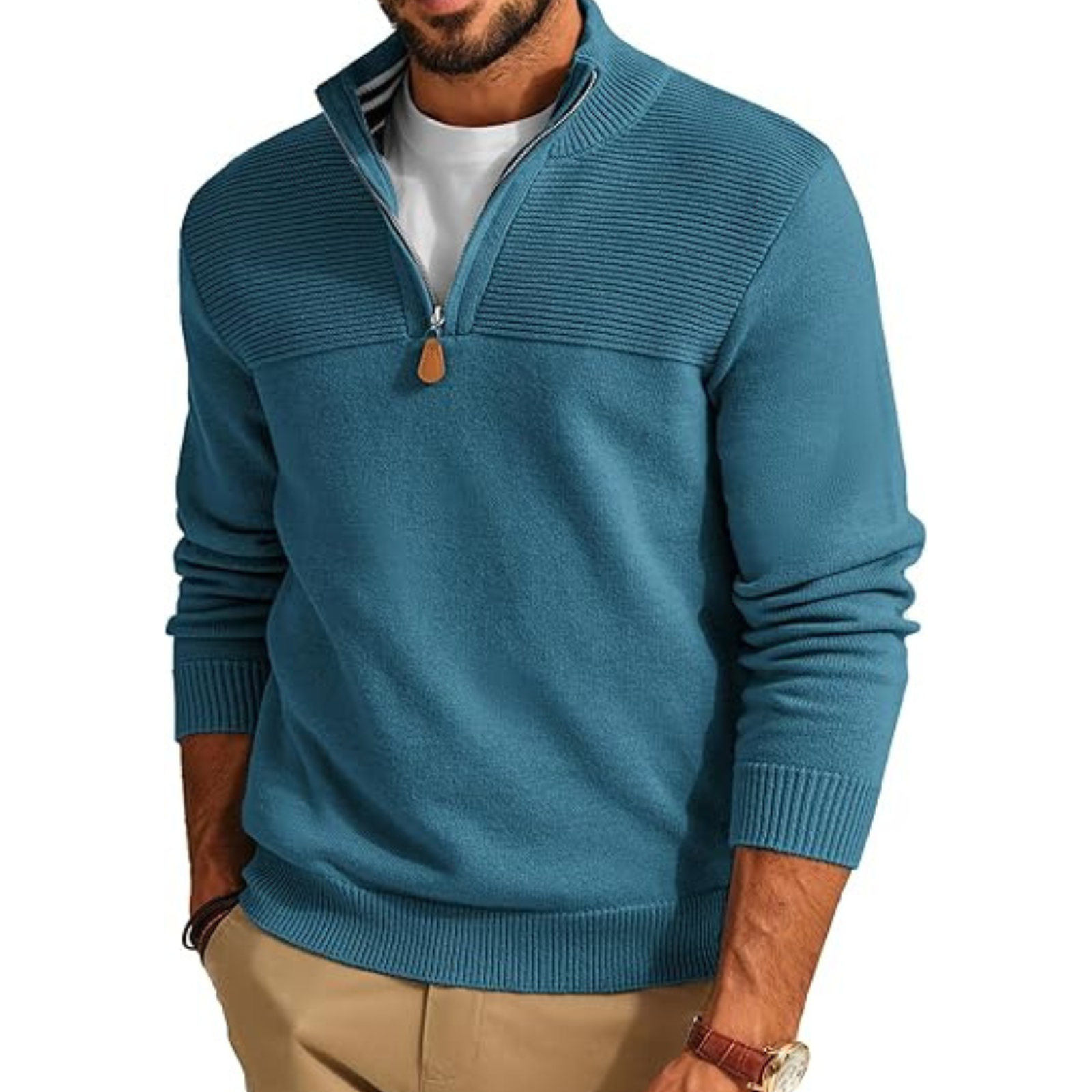 Slim Fit Quarter Zip Knit Pullover Sweater For Men