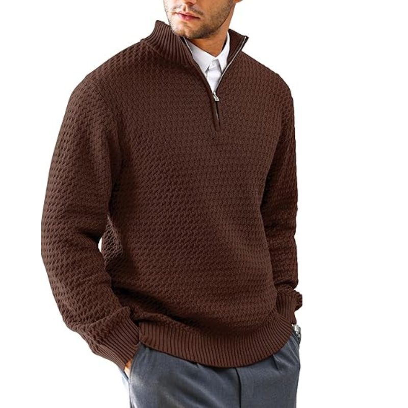 Classic Quarter Zip Textured Pullover Sweater In Slim Fit Style For Men