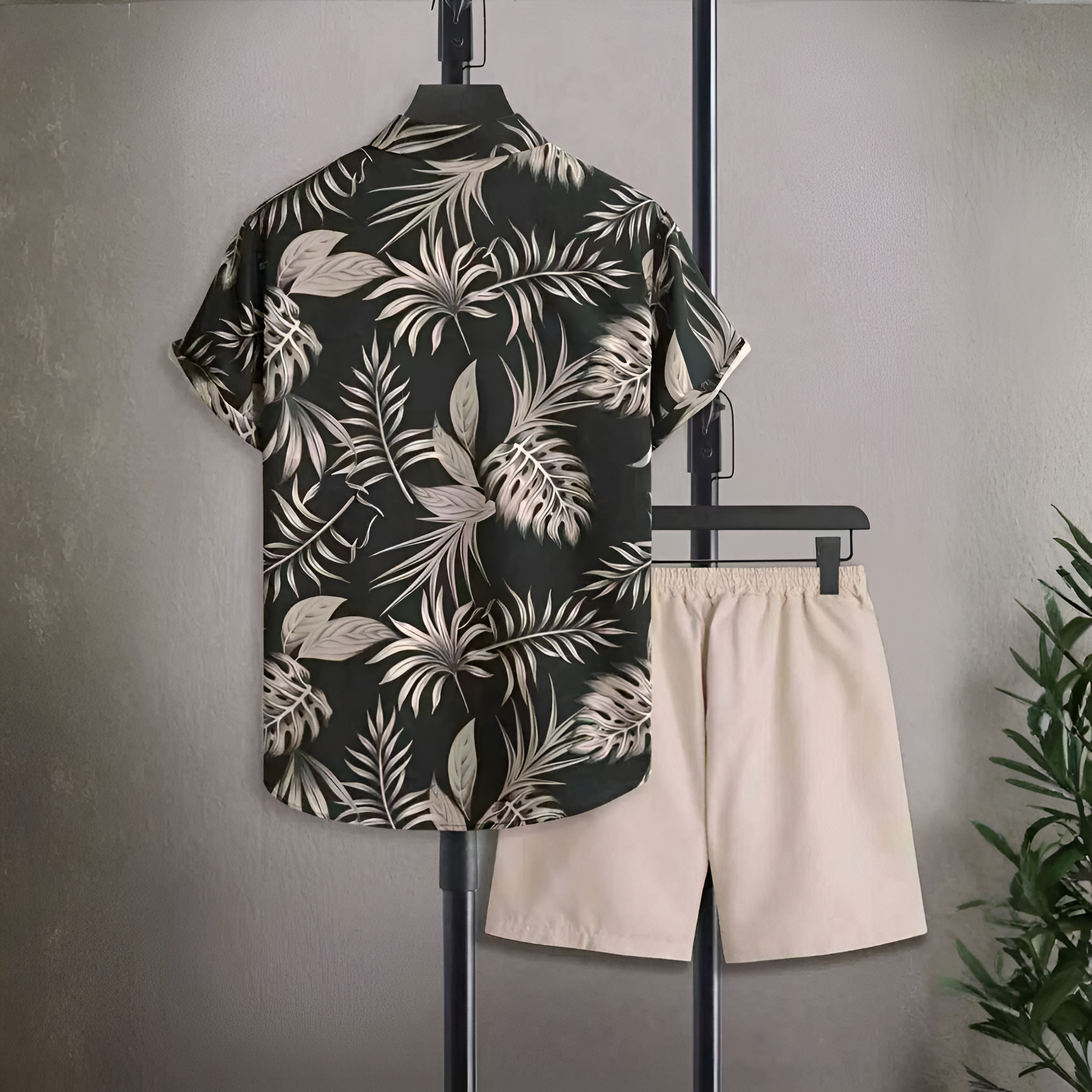 Floral Leaf Print Polo Shirt And Shorts Set For Men