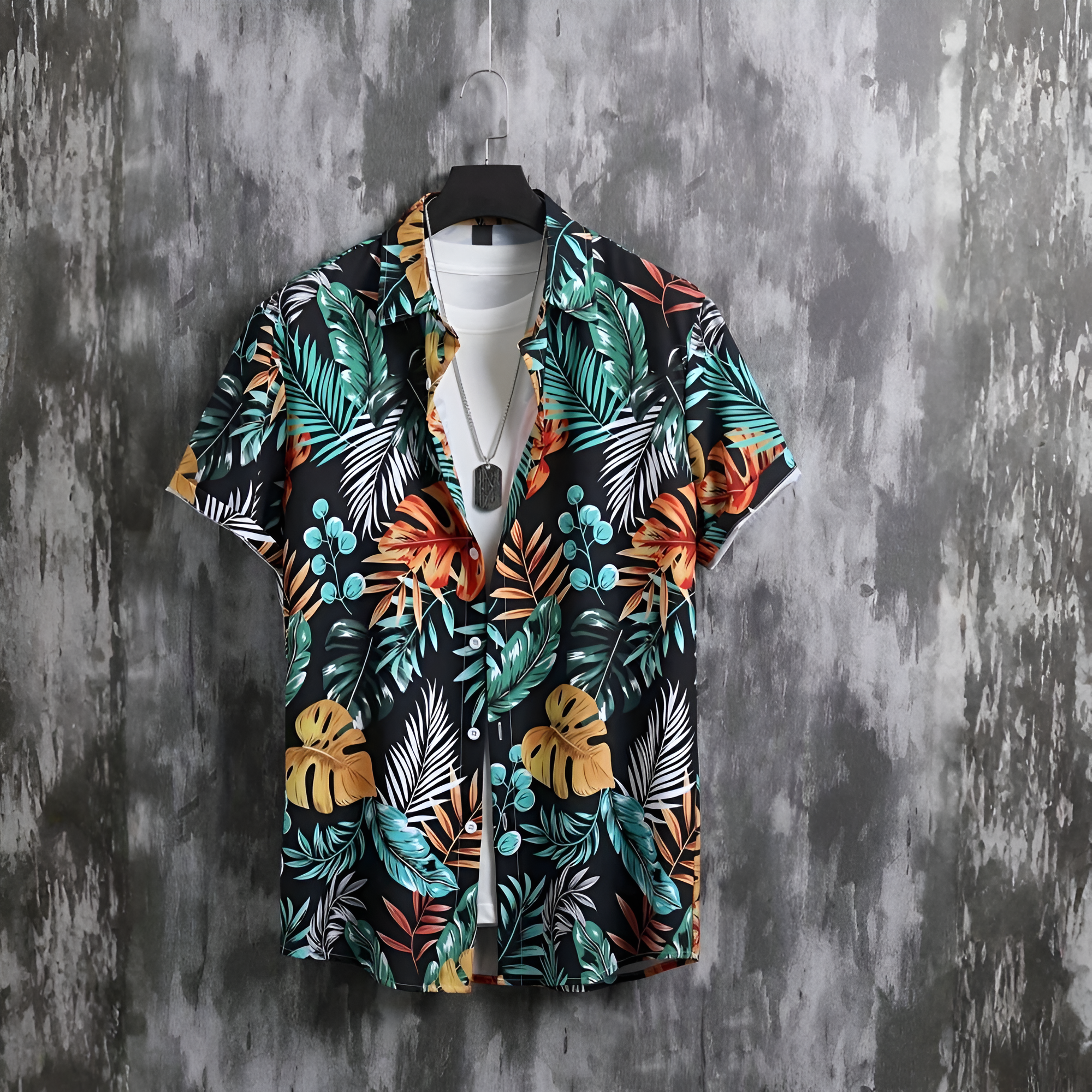 Floral Leaf Print Polo Shirt And Shorts Set For Men