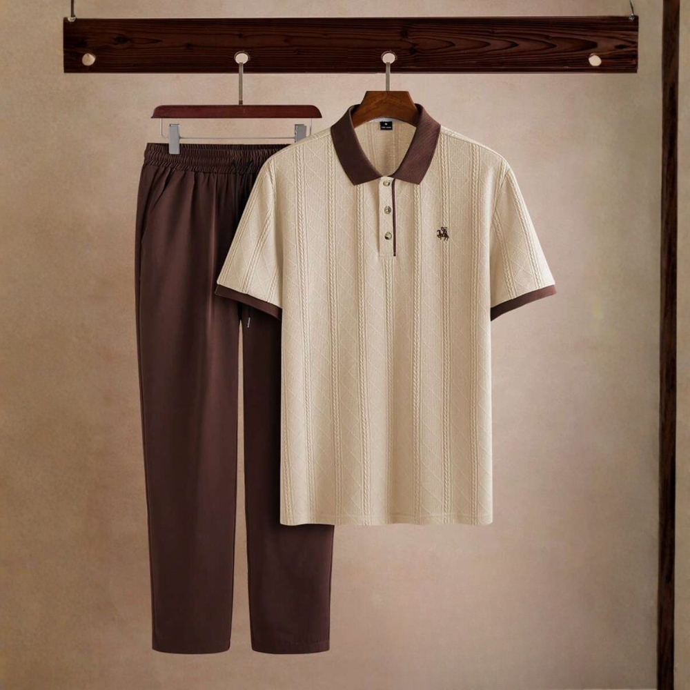 Knit Woven Polo Shirt And Pants Set For Men